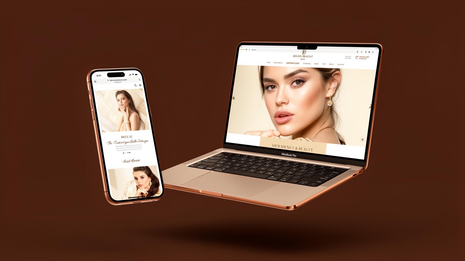 Luxury website mockups on iPhone and laptop